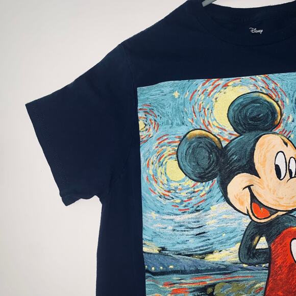 Disney Mickey Mouse Van Gogh Starry Night Navy Blue T-Shirt - Picture 5 of 10